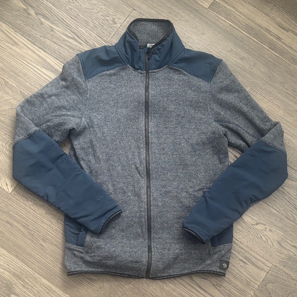 Mountain Hardwear |Grey & Blue Wool Blend Full Zip Collar Athletic Jacket Size M